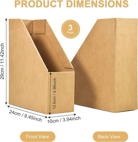 3-Pack Magazine File Holder, Kraft Paper Cardboard Magazine Desktop Organizer with Labels for Document, Book, and Magazine, A4 File Folder Foldable Storage Box for Office, Home, and School Use in Kuwait