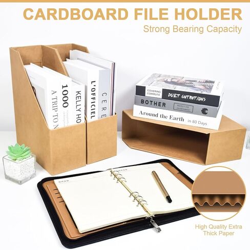 3-Pack Magazine File Holder, Kraft Paper Cardboard Magazine Desktop Organizer with Labels for Document, Book, and Magazine, A4 File Folder Foldable Storage Box for Office, Home, and School Use in Kuwait