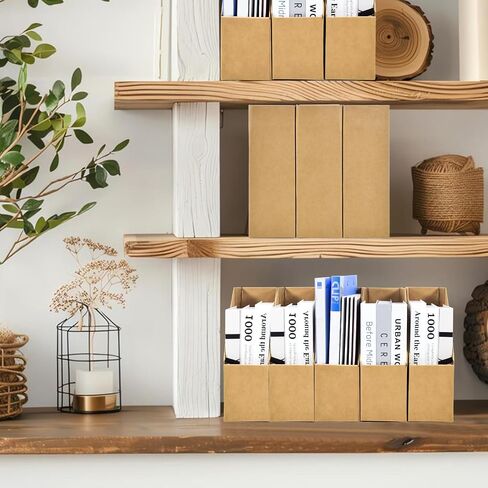 3-Pack Magazine File Holder, Kraft Paper Cardboard Magazine Desktop Organizer with Labels for Document, Book, and Magazine, A4 File Folder Foldable Storage Box for Office, Home, and School Use in Kuwait
