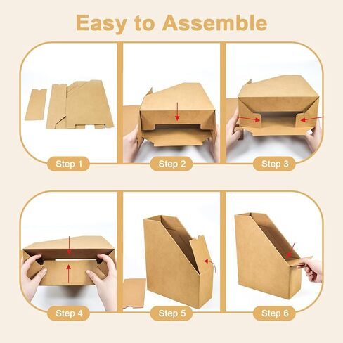 3-Pack Magazine File Holder, Kraft Paper Cardboard Magazine Desktop Organizer with Labels for Document, Book, and Magazine, A4 File Folder Foldable Storage Box for Office, Home, and School Use in Kuwait