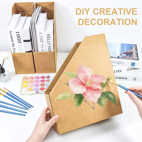 3-Pack Magazine File Holder, Kraft Paper Cardboard Magazine Desktop Organizer with Labels for Document, Book, and Magazine, A4 File Folder Foldable Storage Box for Office, Home, and School Use in Kuwait