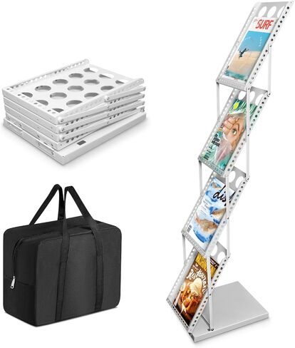 4-Pocket Foldable Magazine & Brochure Display Rack, Portable Literature Stand for Office, Trade Shows and Exhibitions, with Carrying Bag (White) in Saudi Arabia