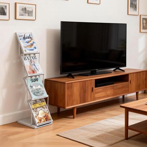 4-Pocket Foldable Magazine & Brochure Display Rack, Portable Literature Stand for Office, Trade Shows and Exhibitions, with Carrying Bag (White) in Saudi Arabia