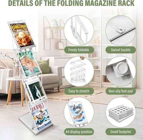 4-Pocket Foldable Magazine & Brochure Display Rack, Portable Literature Stand for Office, Trade Shows and Exhibitions, with Carrying Bag (White) in Saudi Arabia