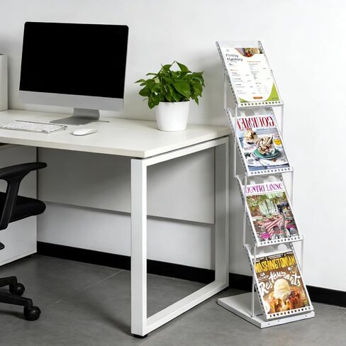 4-Pocket Foldable Magazine & Brochure Display Rack, Portable Literature Stand for Office, Trade Shows and Exhibitions, with Carrying Bag (White) in Saudi Arabia