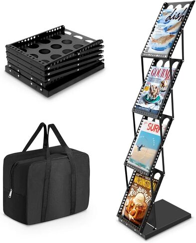 4-Pocket Foldable Magazine & Brochure Display Rack, Portable Literature Stand for Office, Trade Shows and Exhibitions, with Carrying Bag (White) in Saudi Arabia