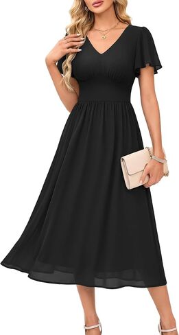 MSBASIC Women's Chiffon Empire Waist Midi Dress Modest Semi Formal Wedding Guest Dresses in Saudi Arabia