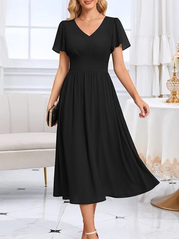 MSBASIC Women's Chiffon Empire Waist Midi Dress Modest Semi Formal Wedding Guest Dresses in Saudi Arabia