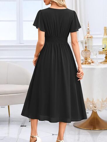 MSBASIC Women's Chiffon Empire Waist Midi Dress Modest Semi Formal Wedding Guest Dresses in Saudi Arabia