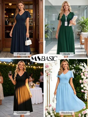 MSBASIC Women's Chiffon Empire Waist Midi Dress Modest Semi Formal Wedding Guest Dresses in Saudi Arabia