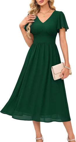 MSBASIC Women's Chiffon Empire Waist Midi Dress Modest Semi Formal Wedding Guest Dresses in Saudi Arabia