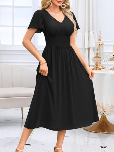 MSBASIC Women's Chiffon Empire Waist Midi Dress Modest Semi Formal Wedding Guest Dresses in Saudi Arabia