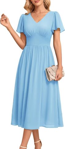 MSBASIC Women's Chiffon Empire Waist Midi Dress Modest Semi Formal Wedding Guest Dresses in Saudi Arabia