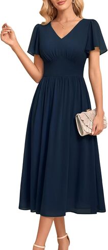 MSBASIC Women's Chiffon Empire Waist Midi Dress Modest Semi Formal Wedding Guest Dresses in Saudi Arabia