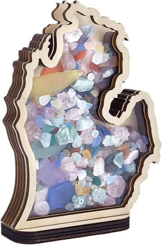 PH PandaHall Michigan Shaped Wooden Display Case with Acrylic Window, Shell Display Case Clear Shadow Box for Agates Shark Teeth Starfish Shell Display Bedroom Home Vacation Decoration in Kuwait