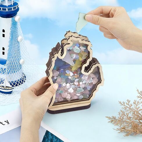 PH PandaHall Michigan Shaped Wooden Display Case with Acrylic Window, Shell Display Case Clear Shadow Box for Agates Shark Teeth Starfish Shell Display Bedroom Home Vacation Decoration in Kuwait