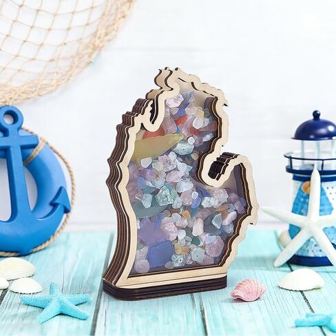 PH PandaHall Michigan Shaped Wooden Display Case with Acrylic Window, Shell Display Case Clear Shadow Box for Agates Shark Teeth Starfish Shell Display Bedroom Home Vacation Decoration in Kuwait