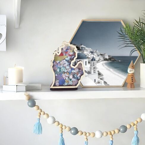 PH PandaHall Michigan Shaped Wooden Display Case with Acrylic Window, Shell Display Case Clear Shadow Box for Agates Shark Teeth Starfish Shell Display Bedroom Home Vacation Decoration in Kuwait
