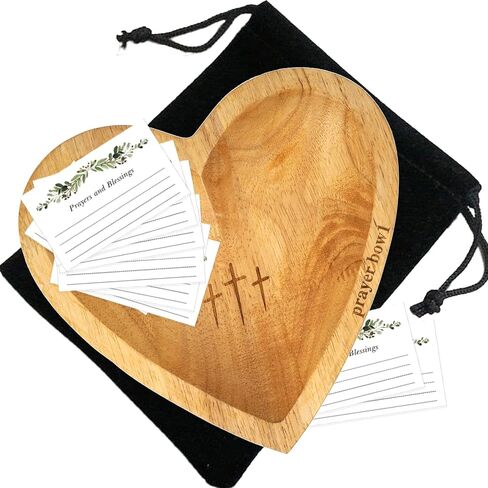 Prayer Bowl with 24 Blessing Cards, Heart Prayer Bowl Wooden, Christian Home Decor, Gifts for Christians, Christian Gifts for Women, Religious Gift for Mom Dad in Saudi Arabia