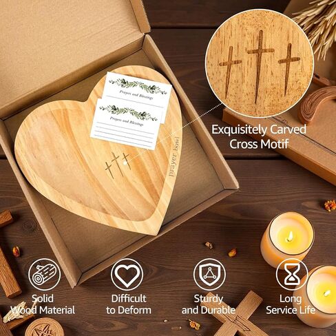 Prayer Bowl with 24 Blessing Cards, Heart Prayer Bowl Wooden, Christian Home Decor, Gifts for Christians, Christian Gifts for Women, Religious Gift for Mom Dad in Saudi Arabia
