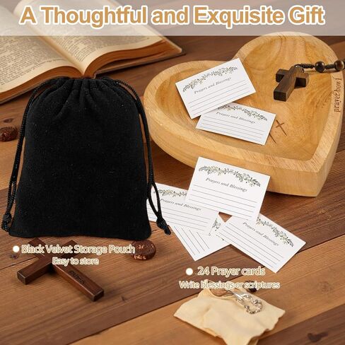 Prayer Bowl with 24 Blessing Cards, Heart Prayer Bowl Wooden, Christian Home Decor, Gifts for Christians, Christian Gifts for Women, Religious Gift for Mom Dad in Saudi Arabia