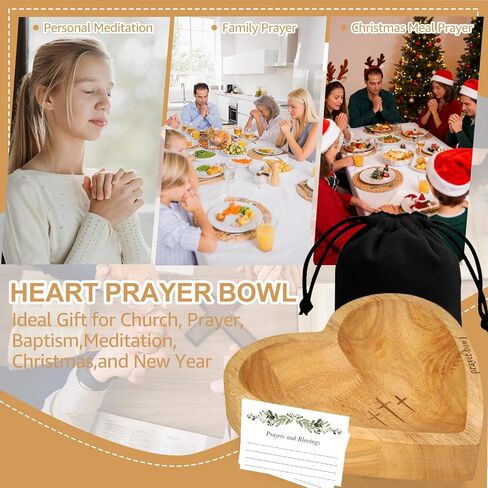 Prayer Bowl with 24 Blessing Cards, Heart Prayer Bowl Wooden, Christian Home Decor, Gifts for Christians, Christian Gifts for Women, Religious Gift for Mom Dad in Saudi Arabia