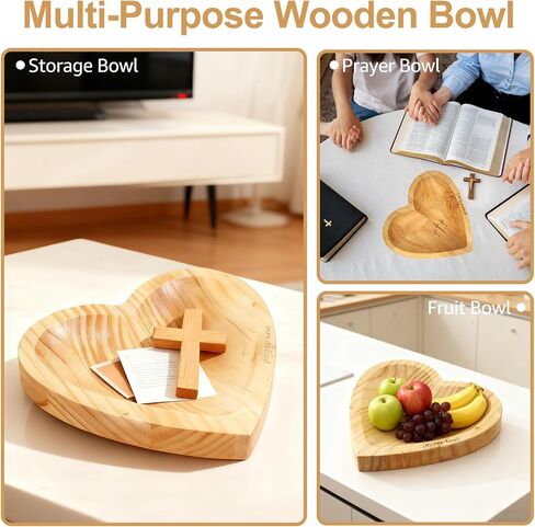Prayer Bowl with 24 Blessing Cards, Heart Prayer Bowl Wooden, Christian Home Decor, Gifts for Christians, Christian Gifts for Women, Religious Gift for Mom Dad in Saudi Arabia