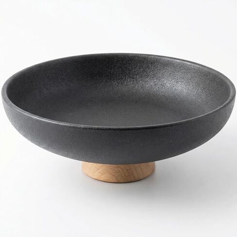 Ceramic Fruit Bowl for Kitchen Counter 10 Inch Decorative Bowl with Wood Base, Large Pedestal Bowl for Keys, Modern Key Bowl for Entryway Table Blue in Kuwait