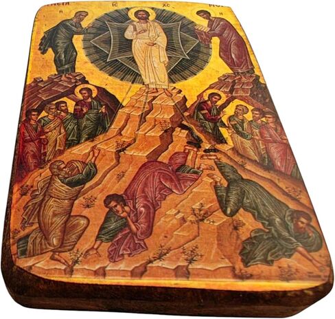 Wooden Greek Christian Orthodox Icon of the Transfiguration of Christ – Handmade Religious Wood Icon – 3.5x2.7 in / 9x7 cm / A0 in Saudi Arabia