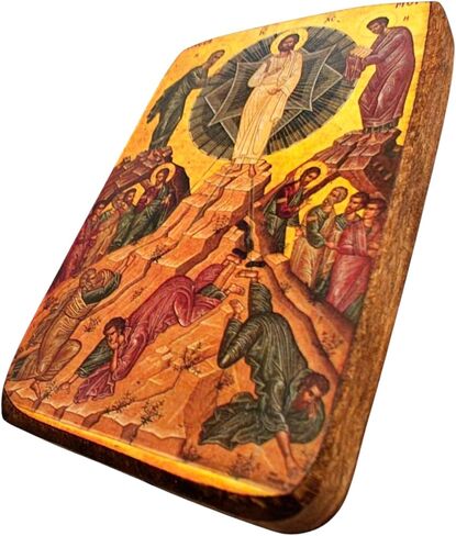 Wooden Greek Christian Orthodox Icon of the Transfiguration of Christ – Handmade Religious Wood Icon – 3.5x2.7 in / 9x7 cm / A0 in Saudi Arabia