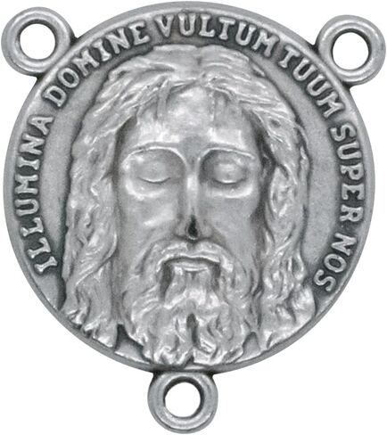 VILLAGE GIFT IMPORTERS 5-Pack Holy Face of Jesus Silver Oxidized Rosary Centers - 1 Inch Round Shroud of Turin Catholic Rosary Centerpieces for DIY Rosary Making, Made in Italy in Kuwait