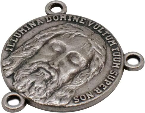 VILLAGE GIFT IMPORTERS 5-Pack Holy Face of Jesus Silver Oxidized Rosary Centers - 1 Inch Round Shroud of Turin Catholic Rosary Centerpieces for DIY Rosary Making, Made in Italy in Kuwait