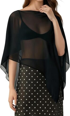 Foidiccx Womens See Through Sheer Mesh Asymmetrical Cape Poncho Top Loose Summer Shrug Elegant Chiffon Shawl Capelet Shirt in Saudi Arabia