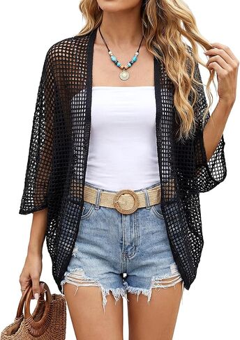 Hercicy Crochet Cardigan for Women, Boho Beach Cover Up Oversized Open Front Hollow Out Knit Lightweight Long Sleeve Sweater in Kuwait