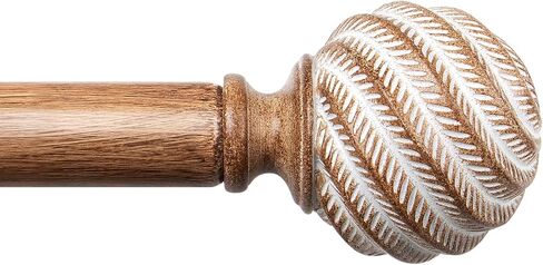 Wood Curtain Rods for Windows 66 to 120 Inches, TONIAL 1'' Adjustable 32-120 Inch Long Drapery Rod with Wood Grain Leaf Pattern Finials, Boho Decorative Style for Living Room, Bedroom, Outdoor, Brown in Saudi Arabia