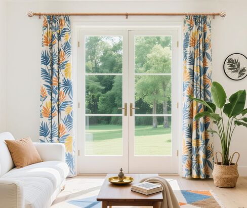 Wood Curtain Rods for Windows 66 to 120 Inches, TONIAL 1'' Adjustable 32-120 Inch Long Drapery Rod with Wood Grain Leaf Pattern Finials, Boho Decorative Style for Living Room, Bedroom, Outdoor, Brown in Saudi Arabia