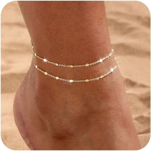 Warshion Ankle Bracelets for Women - 14K Gold Plated Waterproof Gold Anklet Delicate Chain Women's Anklets Summer Beach Pearl Jewelry Layering Gift Non Tarnish in Kuwait