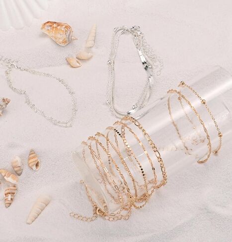 Gold Silver Ankle Bracelets for Women Waterproof Lightweight Link Chain Stackable Anklets Set Dainty Summer Beach Adjustable Jewelry Gift in Saudi Arabia
