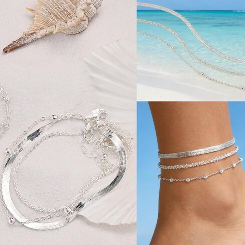 Gold Silver Ankle Bracelets for Women Waterproof Lightweight Link Chain Stackable Anklets Set Dainty Summer Beach Adjustable Jewelry Gift in Saudi Arabia