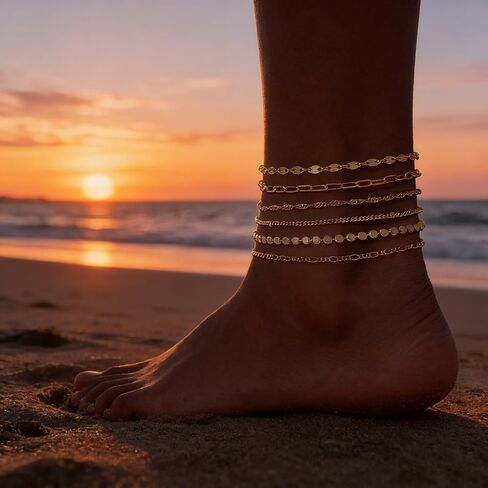 Gold Silver Ankle Bracelets for Women Waterproof Lightweight Link Chain Stackable Anklets Set Dainty Summer Beach Adjustable Jewelry Gift in Saudi Arabia