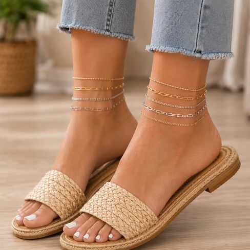 Gold/Silver Ankle Bracelets for Women Adjustable Waterproof Ankle Bracelet for Women Silver and Gold Bracelets Summer Beach Gold Accessories (12Pcs) in Saudi Arabia