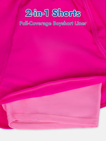 Girls Swimsuit 2 Piece UPF 50+ Rash Guard Set Short Sleeve Modest Bathing Suit with 2-in-1 Shorts Swimwear 7-16Y in Saudi Arabia