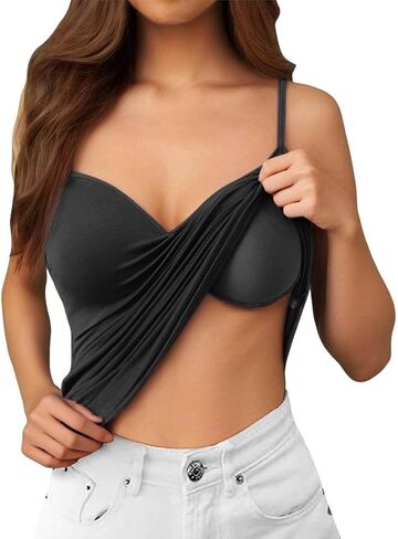 Tank Tops with Built in Bras Adjustable Camisoles Underwear Sleeveless Spaghetti Strap Workout Yoga Tops Undershirts in Kuwait