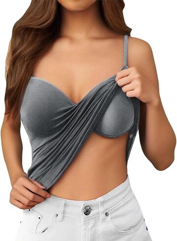 Tank Tops with Built in Bras Adjustable Camisoles Underwear Sleeveless Spaghetti Strap Workout Yoga Tops Undershirts in Kuwait