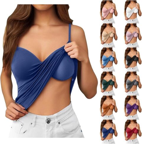 Tank Tops with Built in Bras Adjustable Camisoles Underwear Sleeveless Spaghetti Strap Workout Yoga Tops Undershirts in Kuwait