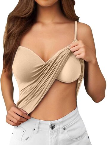 Tank Tops with Built in Bras Adjustable Camisoles Underwear Sleeveless Spaghetti Strap Workout Yoga Tops Undershirts in Kuwait