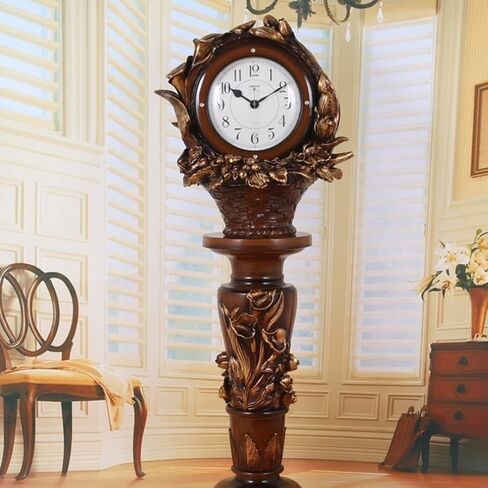 Grandfather Clocks European Retro Flower Basket Shape Mute Desk Clock Grandstand with Roman Column Resin Pendulum in Saudi Arabia