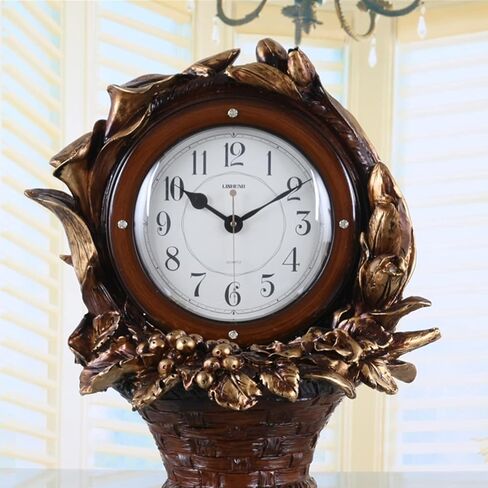 Grandfather Clocks European Retro Flower Basket Shape Mute Desk Clock Grandstand with Roman Column Resin Pendulum in Saudi Arabia