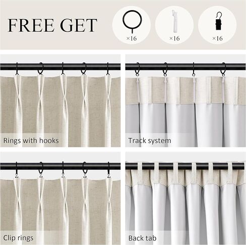 Pinch Pleated 100% Blackout Linen Curtains Natural Cream Room Darkening Modern Curtain 84 Inch for Bedroom Living Room Thermal Insulated Farmhouse Boho Drapes with Hooks Back Tab 2 Panels 40x84, Ivory in Saudi Arabia