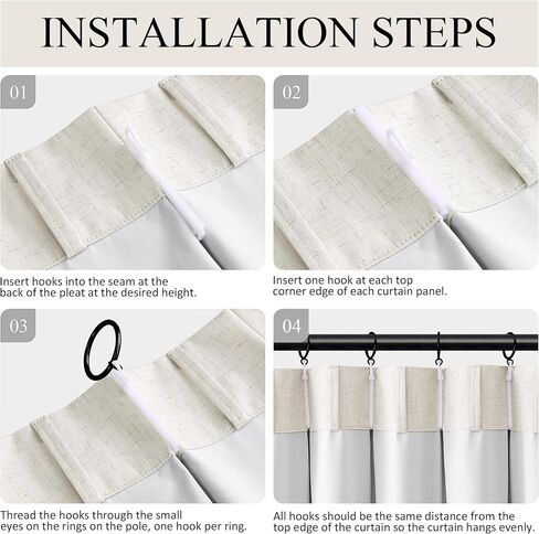 Pinch Pleated 100% Blackout Linen Curtains Natural Cream Room Darkening Modern Curtain 84 Inch for Bedroom Living Room Thermal Insulated Farmhouse Boho Drapes with Hooks Back Tab 2 Panels 40x84, Ivory in Saudi Arabia